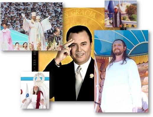 Una collage de fotografías de autollamados apóstoles y profetas de los siglos XX y XXI, ilustración para estudios sobre líderes religiosos en la tierra durante el Milenio.