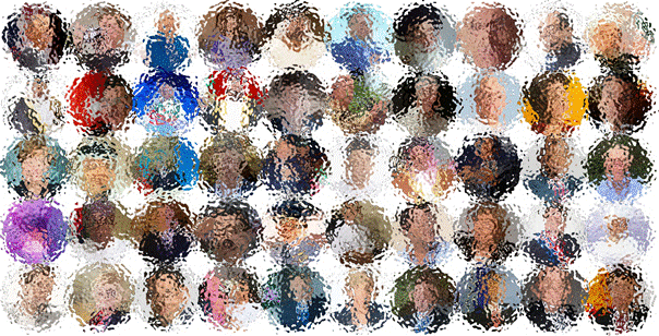 Un collage de los líderes políticos del mundo en 2016, sus semblantes distorsionados digitamente.