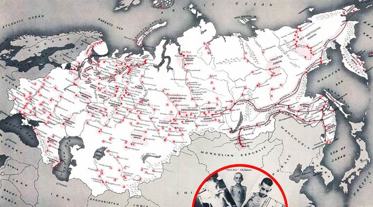 Mapa documentado de los campamentos de labor forzada (GULAG) en la URSS.
