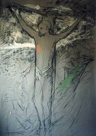 Pintura abstracta de Jesucristo crucificado.