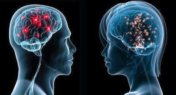 Esta imagen de un hombre y una mujer de frente, visibles en la gráfica el cerebro de él y de ella, con lucecitas que indican el funcionamiento de neuronas y sinapsis, ilustra el tema ¿Puedes decirme lo que es el amor?, en editoriallapaz.