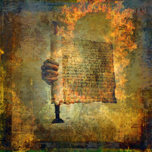 Manuscrito antiguo contra un trasfondo algo misterioso identifica la Lista de textos que componen el comentario Apocalipsis: análisis de las profecías y visiones.