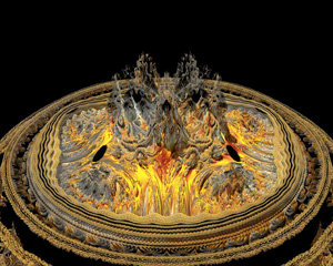 Una fractal tridimensional ilustra aspectos de la creación complicadísisma pero organizada de Dios.