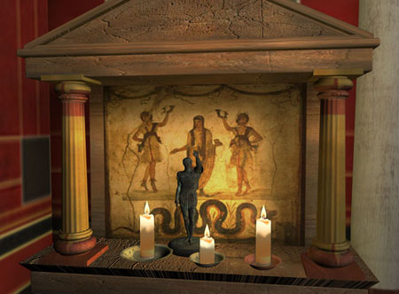 Toda casa romana soliaa tener un Lanarium, o sea, altar donde la familia adoraba a sacrificaba a sus dioses. 