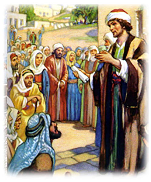 El evangellista Felipe predica el evangelio a los samaritanos, ilustración para el estudio a fondo sobre El don del Espíritu Santo, Parte 2, en editoriallapaz.