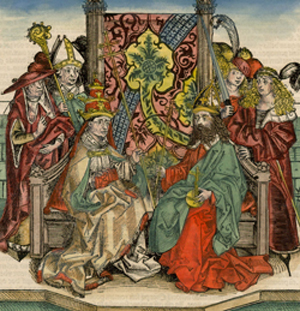 El Papa de la Iglesia Católica Romana se reúne con el emperador Federico III, del Sacro Imperio Romano. ¿Será este imperio la 