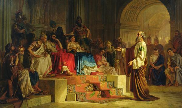 Después de dos años de cárcel en Cesarea, el apóstol Pablo es llamado por Festo, gobernador romano de Judea, a dar defensa de sí ante el rey Agripa y su esposa Bernice, como, además, ante “todos los varones” invitados.