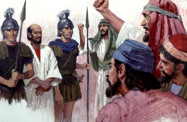 En Jerusalén, el apóstol Pablo, custodiado por soldados romanos, hace defensa ante “los príncipes de los sacerdotes y… todo el concilio” de los judíos, convocados por el quiliarca romano Lisius.