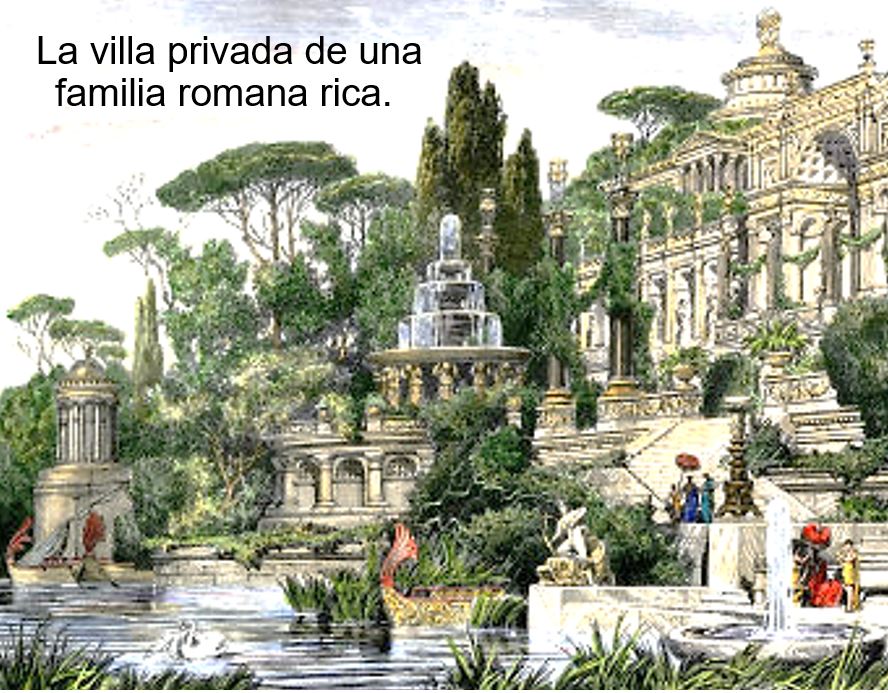 Villa lujosa de Roma en el siglo I, ilustración para Las enormes riquezas de la gran ramera-gran ciudad.