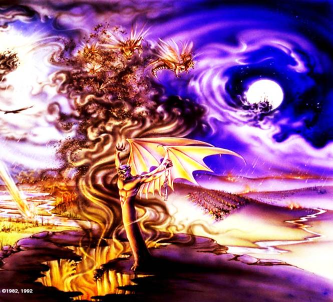 A painting of a person holding a dragon wings  AI-generated content may be incorrect.