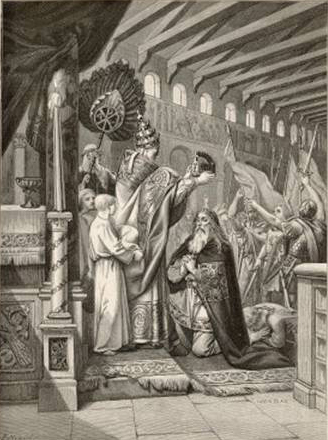 El Papa Leo III corona a Carlomagno 'Emperador Augusto' del Imperio Romano el día 25 de diciembre del año 800 d. C.