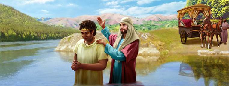 Pintura que repsenta al evangelista Felipe en el acto de bautizar por inmersión al tesorero de Etiopia.