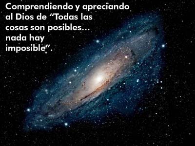 This picture of a great spiral galaxy illustrates a part of the Shappley Report for October, 2014, having to do with the sermon in Spanish The God of All Things Are Possible.