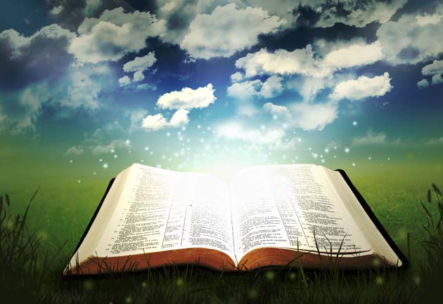 An open Bible on a green pasture under blue skies with white clouds illustrates Bible Studies by Dewayne Shappley, a List, with links, in editoriallapaz.