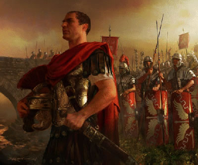 Un centurión romano frente a sus soldados en maniobras bélicas. El rango de “centurión” significaba que estaba al mando de cien soldados.