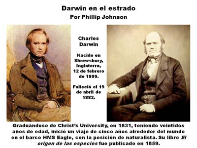 Dos gráficas de Charles Darwin, con datos breves biográficos, ilustran Darwin en el estrado, Capítulo Dos, la sección sobre La selección natural como hipótesis, once imágenes para clases o conferencias, en editoriallapaz.