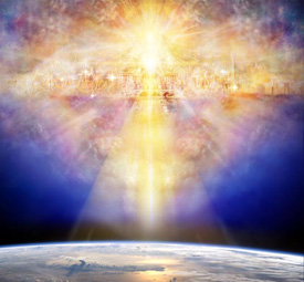Gráfica de la nueva Jerusalén celestial identifica el himno en PDF El que habita al abrigo de Dios.