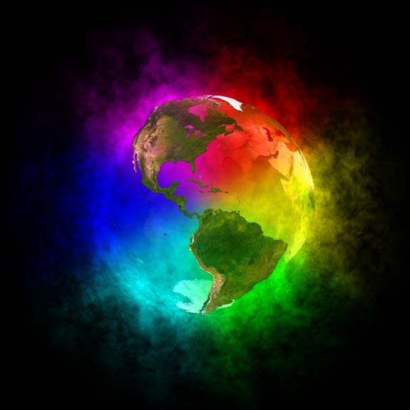 Esta gráfica del planeta Tierra contra varios colores en el espacio, enfocándose el hemisferio occidental, ilustra el tema ¿Estará usted vivo en la tierra al regresar Jesucristo la segunda vez?, en editoriallapaz.