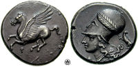 Fotografía de ambas caras de una moneda antigua estátera usada en la antigua ciudad de Corinto, ilustración para el ensayo sobre Lenguas y profecías por Homero Shappley.