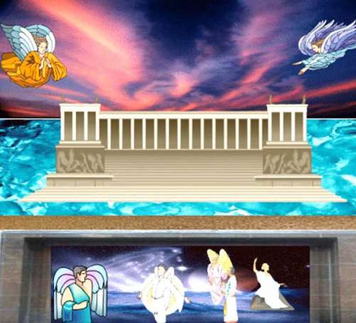 Una composición artística de varias imágenes que representan a los mártires en el cielo bajo el altar de Dios.