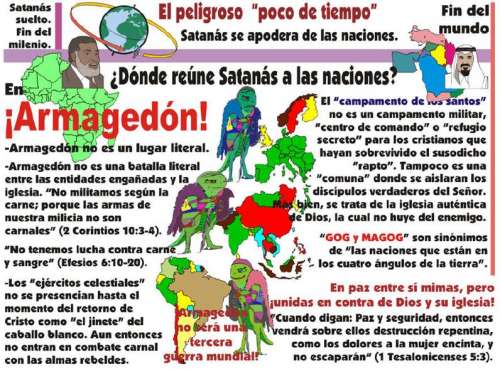 Una imagen de una creación en PowerPoint que presenta datos sobre el Poco de Tiempo y Armagedón.