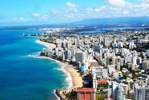 Una vista aérea de la ciudad de San Juan, Puerto Rico.