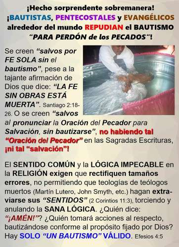 Una fotografía de un varón adulto siendo bautizado por inmersión en un bautisterio de aluminio, con textos relevantes, todo contra un trasfondo de gradaciones de oro.