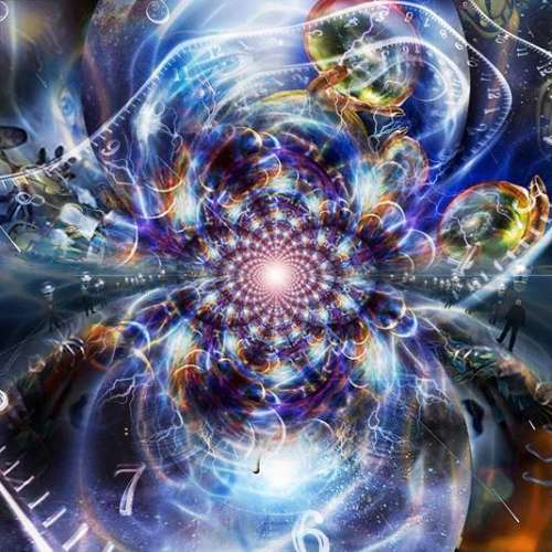 Esta gráfica de exquisitas formas llenas de colores suaves en primera plana, las que se repiten reduciéndose cada vez más hacia una poderosa luz blanca en la lejanía infinita, se escoge para ilustrar, aunque sea siquiera vaga y débilmente, el gran tema de la Inmortalidad.