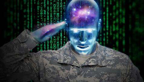 Abstract de un soldado que saluda ilustra el tema de mentalidad de agresión y guerra