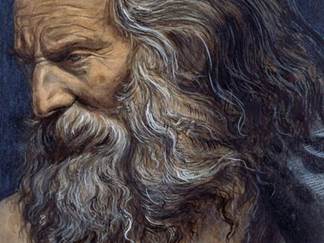 Pintura que representa a Metusalín, el hombre más longevo de los tiempos antiguos, ilustración para La normalidad engañosa.